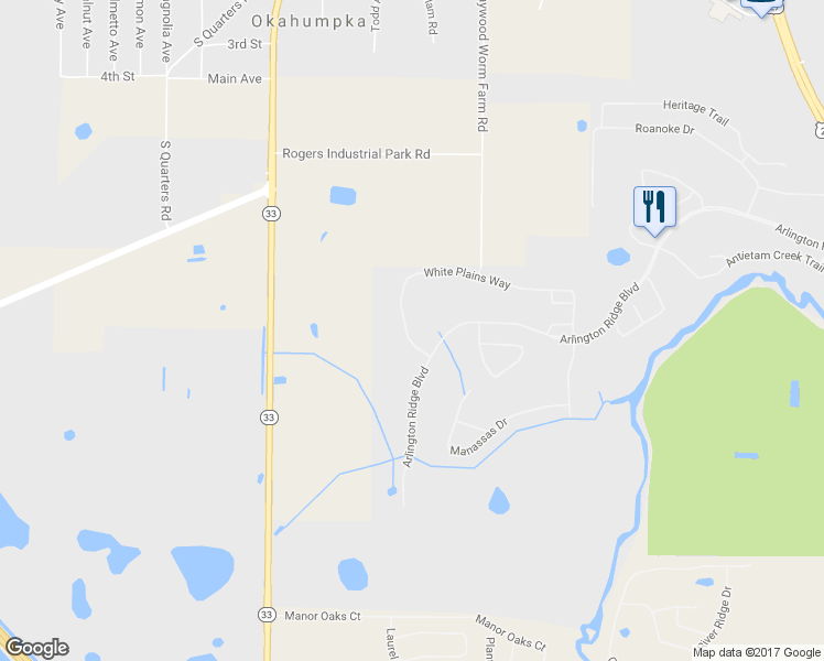 map of restaurants, bars, coffee shops, grocery stores, and more near 26724 White Plains Way in Leesburg