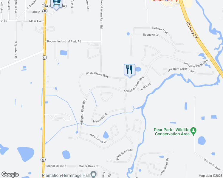 map of restaurants, bars, coffee shops, grocery stores, and more near 4334 Arlington Ridge Boulevard in Leesburg