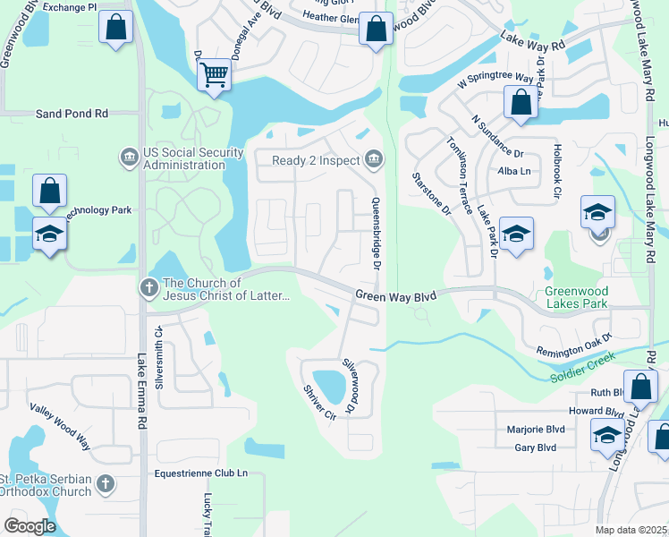 map of restaurants, bars, coffee shops, grocery stores, and more near 672 Weybridge Court in Lake Mary