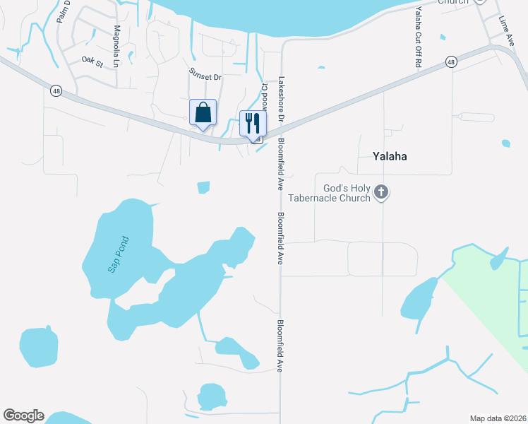 map of restaurants, bars, coffee shops, grocery stores, and more near 26721 Bloomfield Avenue in Yalaha
