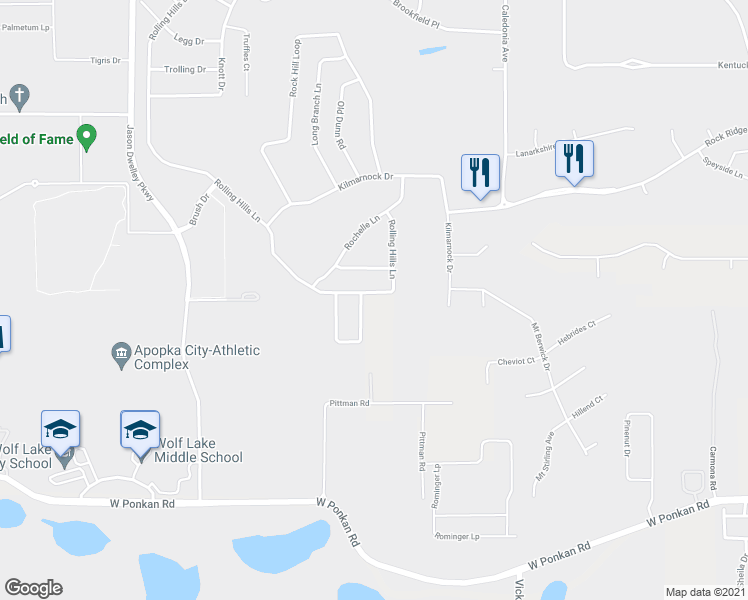 map of restaurants, bars, coffee shops, grocery stores, and more near 3539 Rolling Hills Lane in Apopka