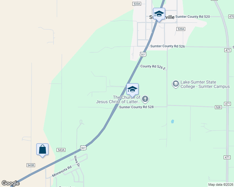 map of restaurants, bars, coffee shops, grocery stores, and more near 1412 U.S. 301 in Sumterville