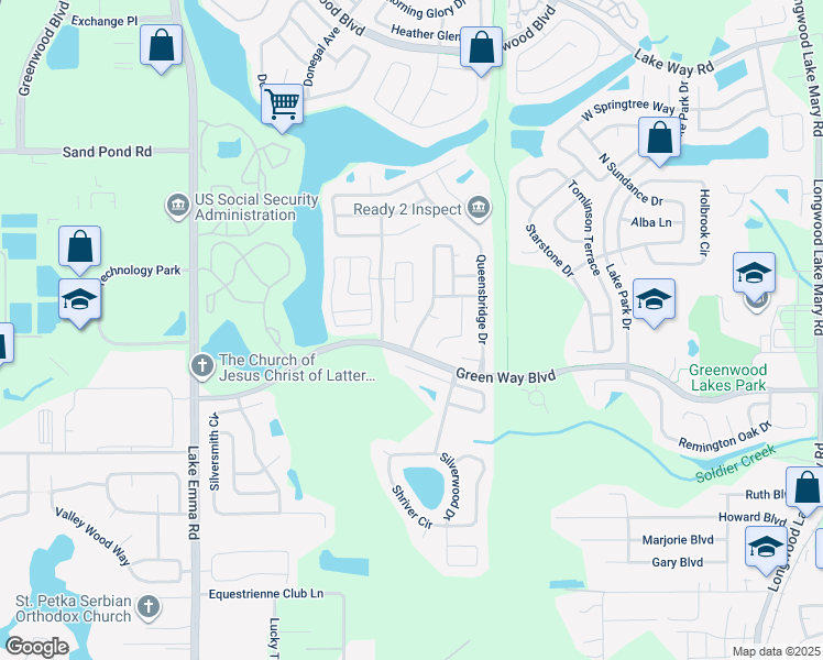 map of restaurants, bars, coffee shops, grocery stores, and more near 672 Weybridge Court in Lake Mary