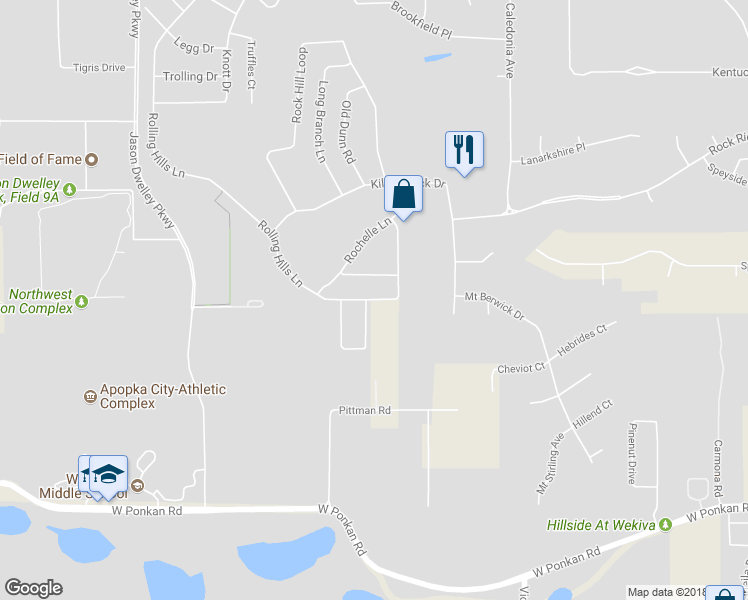 map of restaurants, bars, coffee shops, grocery stores, and more near 3533 Rolling Hills Lane in Apopka