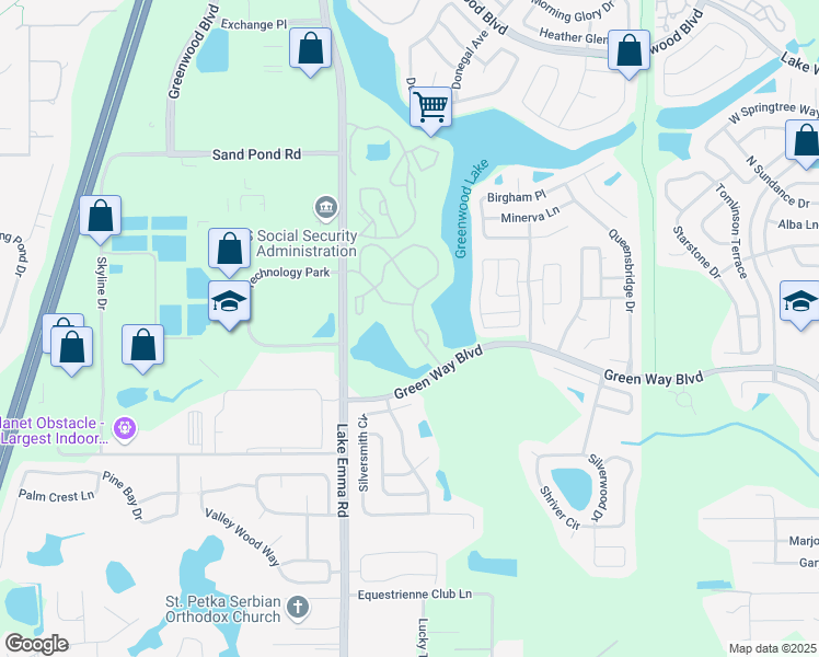 map of restaurants, bars, coffee shops, grocery stores, and more near 2524 Grassy Point Drive in Lake Mary