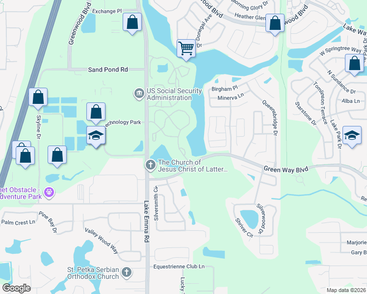 map of restaurants, bars, coffee shops, grocery stores, and more near 2521 Grassy Point Drive in Lake Mary