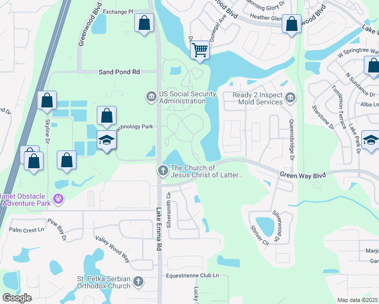 map of restaurants, bars, coffee shops, grocery stores, and more near 2524 Grassy Point Drive in Lake Mary