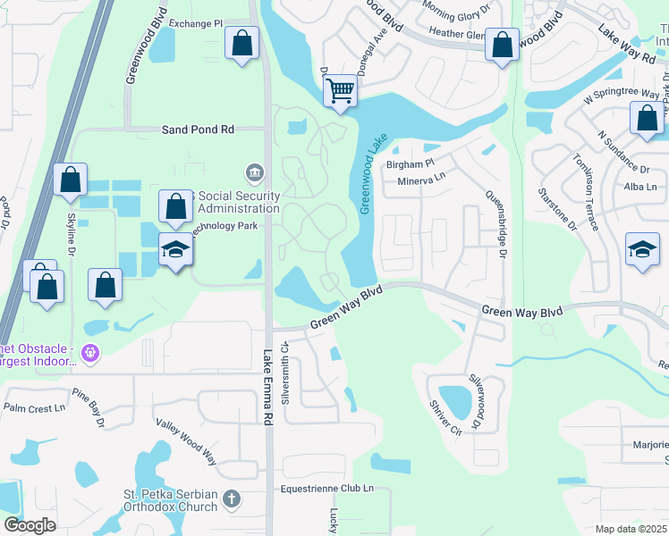 map of restaurants, bars, coffee shops, grocery stores, and more near 2501 Grassy Point Drive in Lake Mary