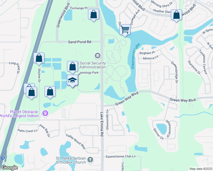 map of restaurants, bars, coffee shops, grocery stores, and more near 2612 Grassy Point Drive in Lake Mary