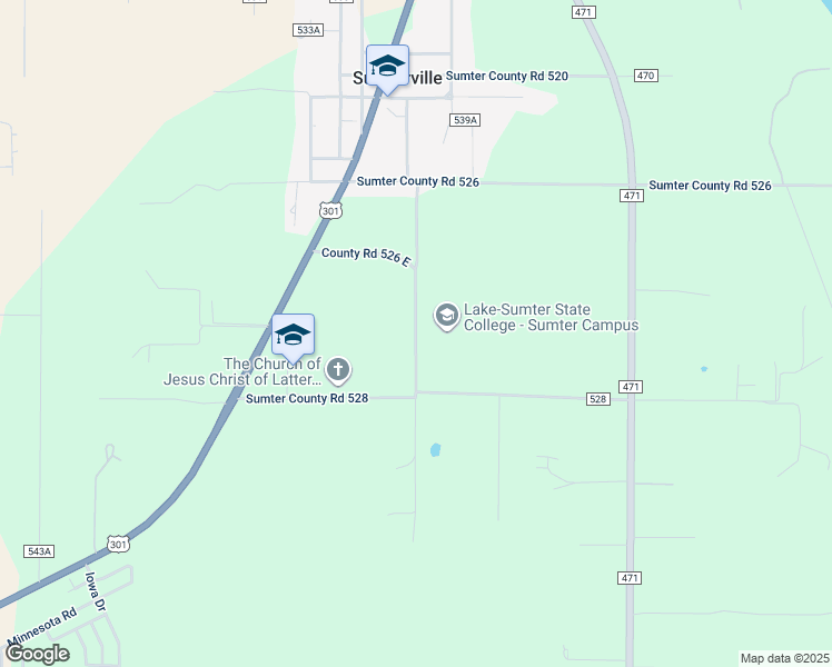 map of restaurants, bars, coffee shops, grocery stores, and more near 1425 County Road 526A in Sumterville