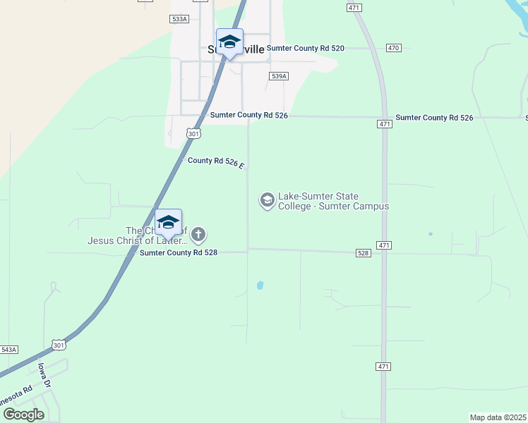map of restaurants, bars, coffee shops, grocery stores, and more near 1425 County Road 526A in Sumterville