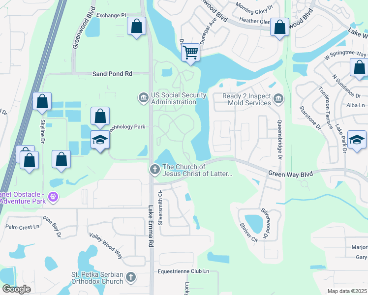 map of restaurants, bars, coffee shops, grocery stores, and more near 2549 Grassy Point Drive in Lake Mary