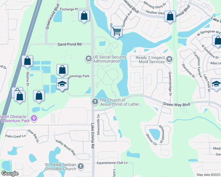 map of restaurants, bars, coffee shops, grocery stores, and more near 2549 Grassy Point Drive in Lake Mary