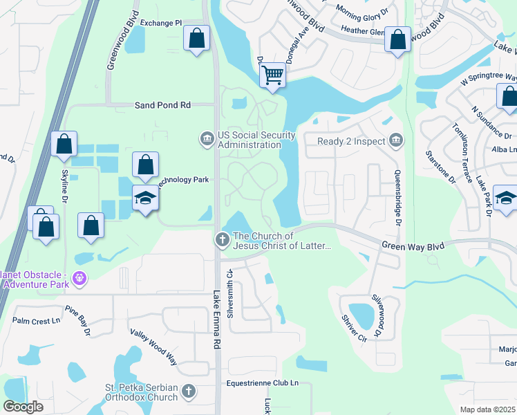 map of restaurants, bars, coffee shops, grocery stores, and more near 2532 Grassy Point Drive in Lake Mary