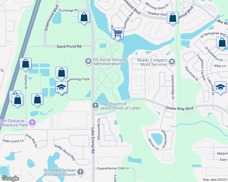 map of restaurants, bars, coffee shops, grocery stores, and more near 2533 Grassy Point Drive in Lake Mary