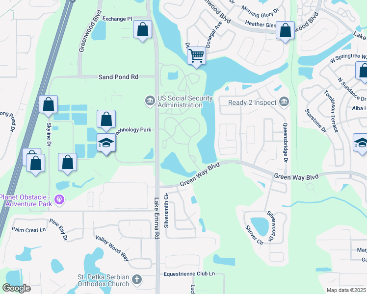 map of restaurants, bars, coffee shops, grocery stores, and more near 709 Secret Harbor Lane in Lake Mary