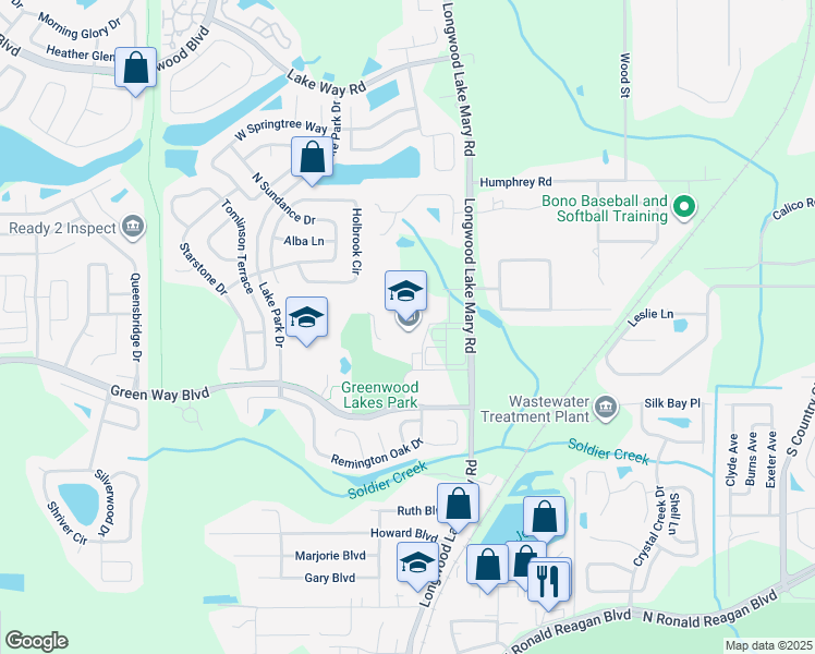 map of restaurants, bars, coffee shops, grocery stores, and more near 655 Longwood Lake Mary Road in Lake Mary