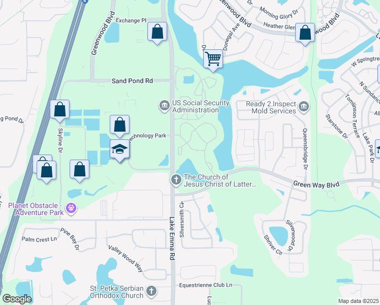 map of restaurants, bars, coffee shops, grocery stores, and more near 717 Secret Harbor Lane in Lake Mary