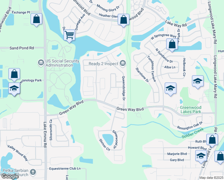 map of restaurants, bars, coffee shops, grocery stores, and more near 602 Whittingham Place in Lake Mary