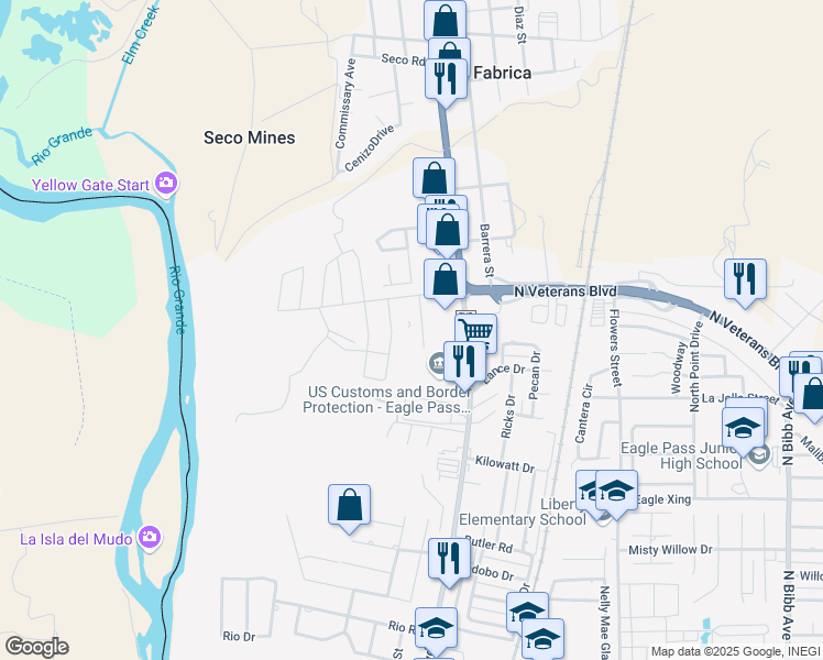 map of restaurants, bars, coffee shops, grocery stores, and more near 2236 Apple Wood Street in Eagle Pass