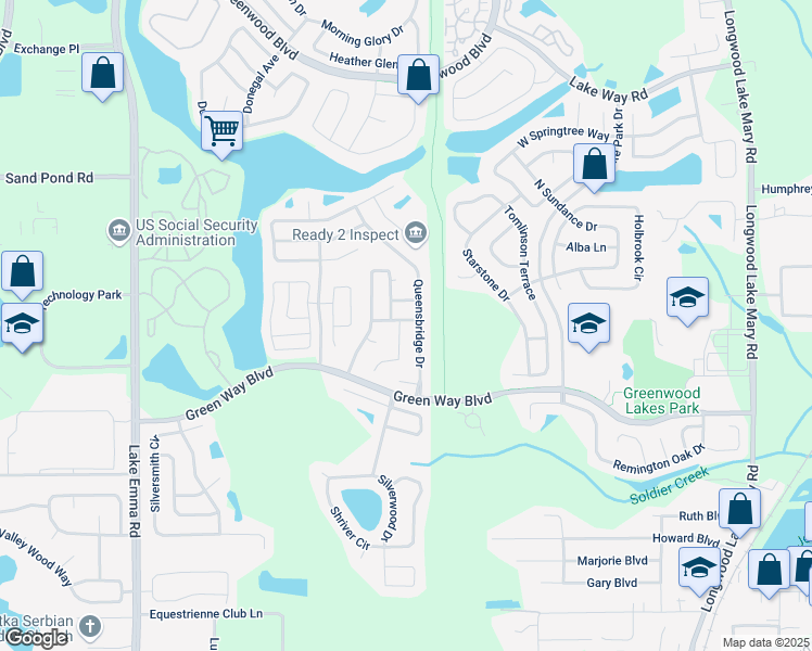 map of restaurants, bars, coffee shops, grocery stores, and more near 603 Weybridge Court in Lake Mary