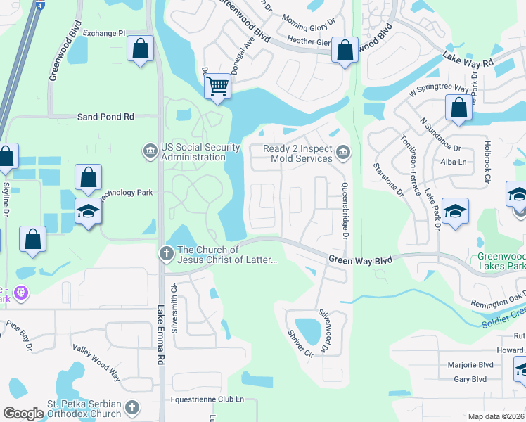 map of restaurants, bars, coffee shops, grocery stores, and more near 913 Beresford Way in Lake Mary