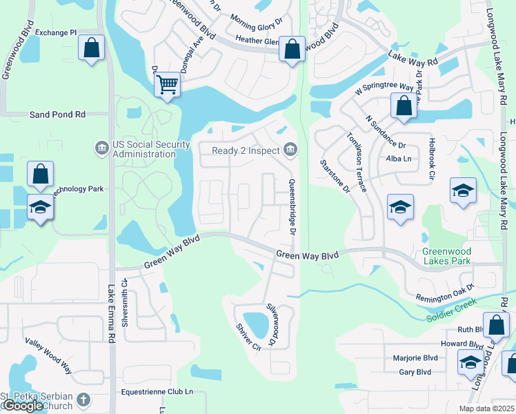 map of restaurants, bars, coffee shops, grocery stores, and more near 602 Whittingham Place in Lake Mary