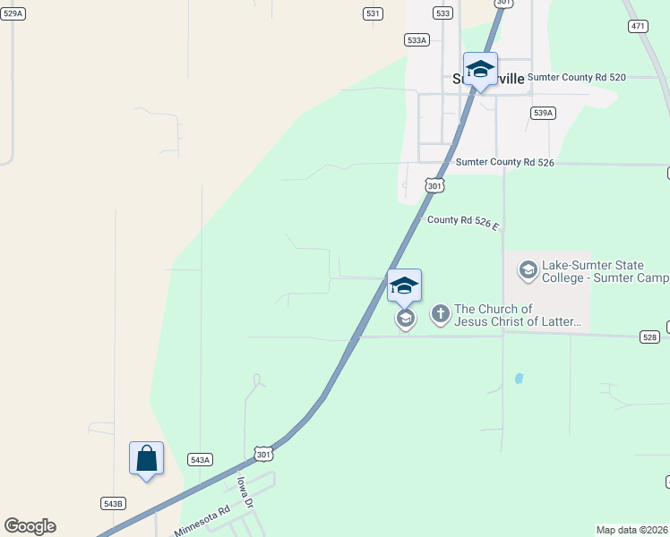 map of restaurants, bars, coffee shops, grocery stores, and more near 1370 Southeast 20th Terrace in Sumterville
