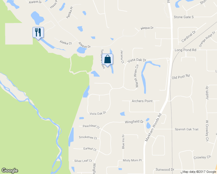 map of restaurants, bars, coffee shops, grocery stores, and more near 2725 Deer Berry Court in Longwood