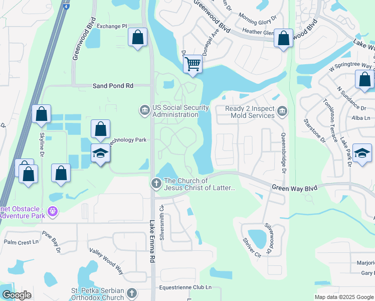 map of restaurants, bars, coffee shops, grocery stores, and more near 2549 Grassy Point Drive in Lake Mary