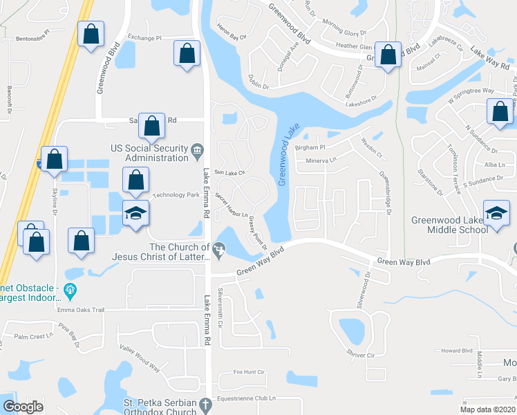 map of restaurants, bars, coffee shops, grocery stores, and more near 2549 Grassy Point Drive in Lake Mary
