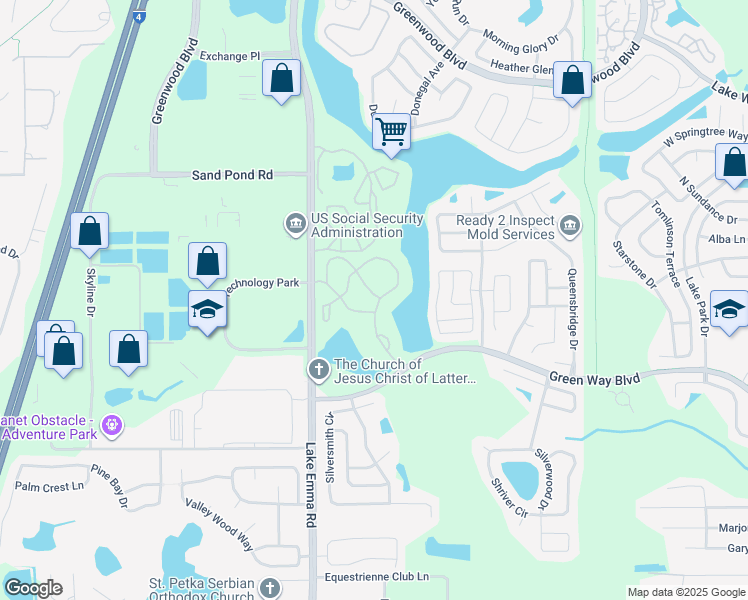 map of restaurants, bars, coffee shops, grocery stores, and more near 711 Sugar Bay Way in Lake Mary