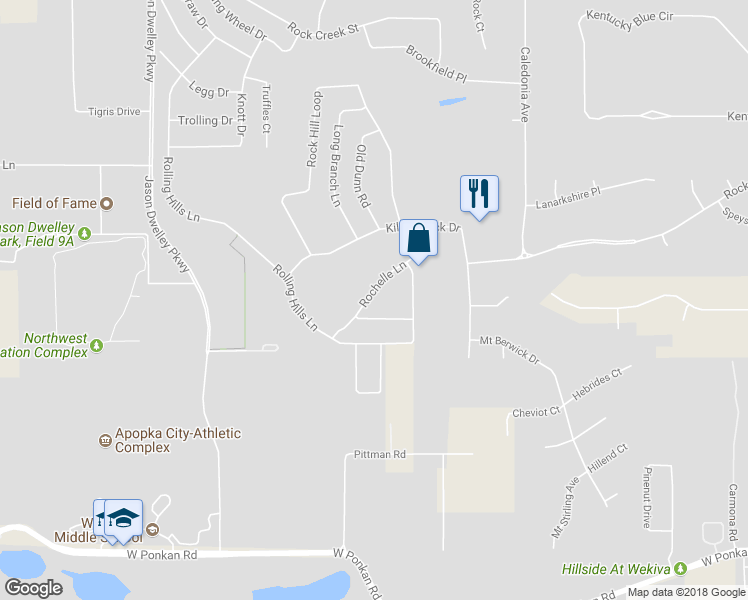 map of restaurants, bars, coffee shops, grocery stores, and more near 863 Rockford Road in Apopka