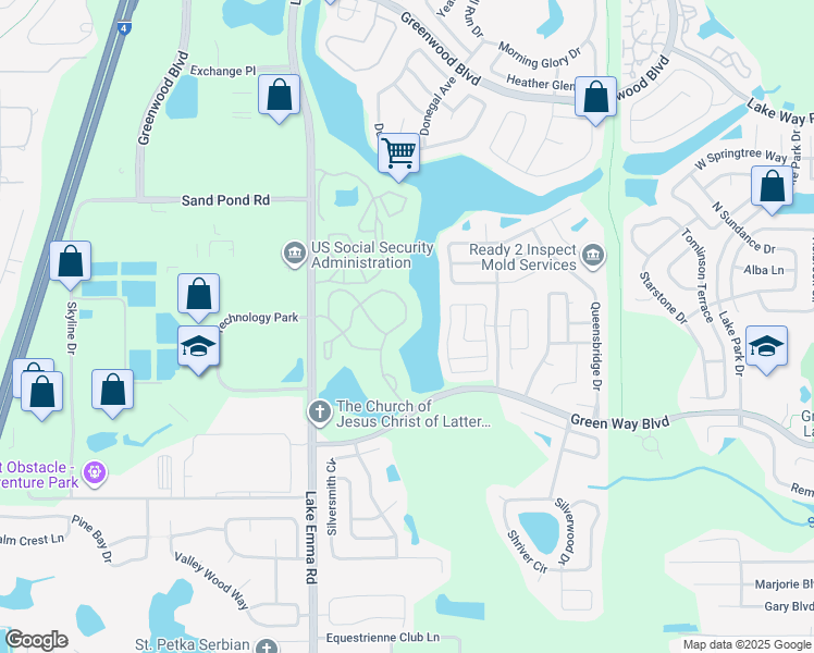map of restaurants, bars, coffee shops, grocery stores, and more near 2549 Grassy Point Drive in Lake Mary