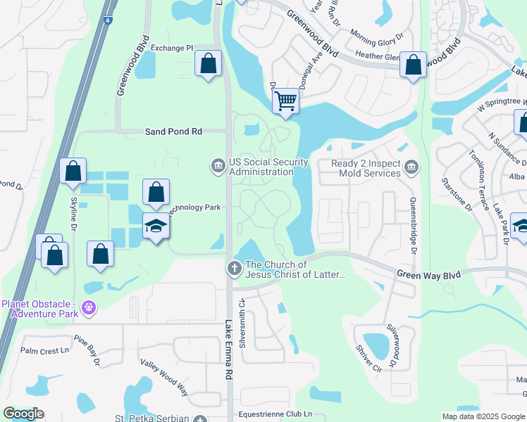 map of restaurants, bars, coffee shops, grocery stores, and more near 727 Sugar Bay Way in Lake Mary