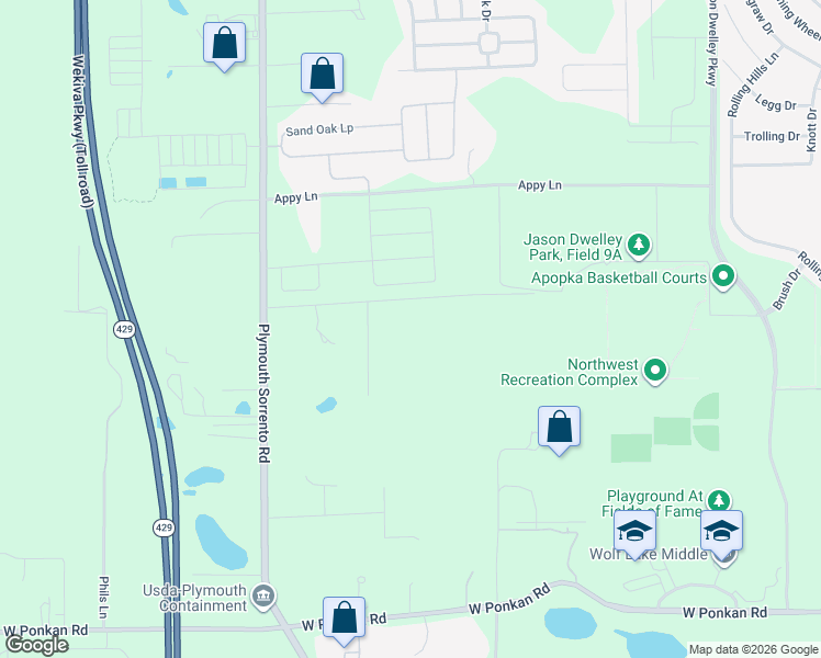 map of restaurants, bars, coffee shops, grocery stores, and more near 2700 Lent Road in Apopka