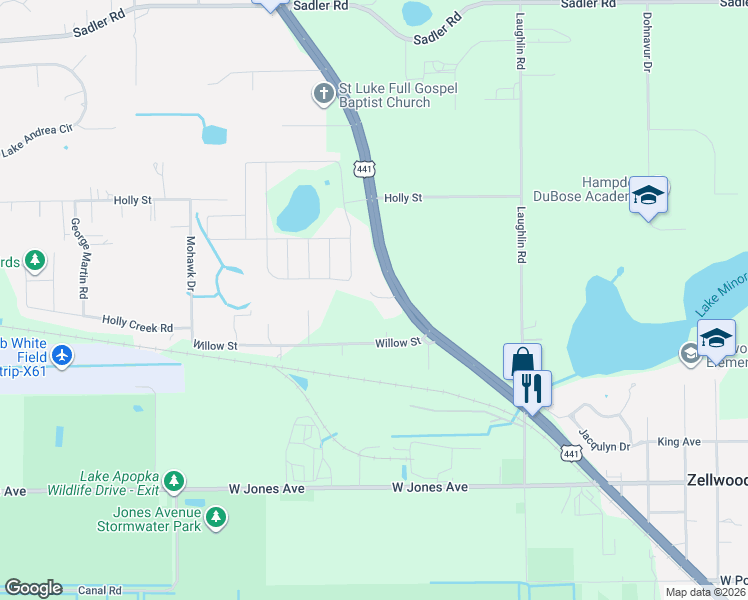 map of restaurants, bars, coffee shops, grocery stores, and more near 3772 North Orange Blossom Trail in Mount Dora