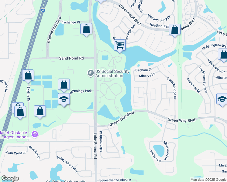 map of restaurants, bars, coffee shops, grocery stores, and more near 714 Sugar Bay Way in Lake Mary
