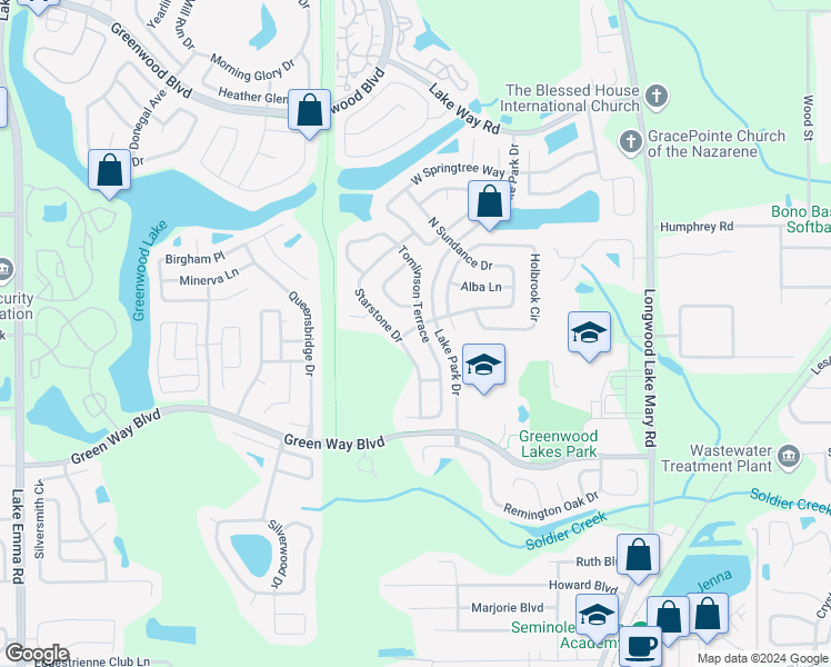 map of restaurants, bars, coffee shops, grocery stores, and more near 771 Tomlinson Terrace in Lake Mary