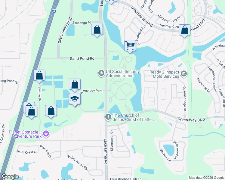map of restaurants, bars, coffee shops, grocery stores, and more near 732 Secret Harbor Lane in Lake Mary