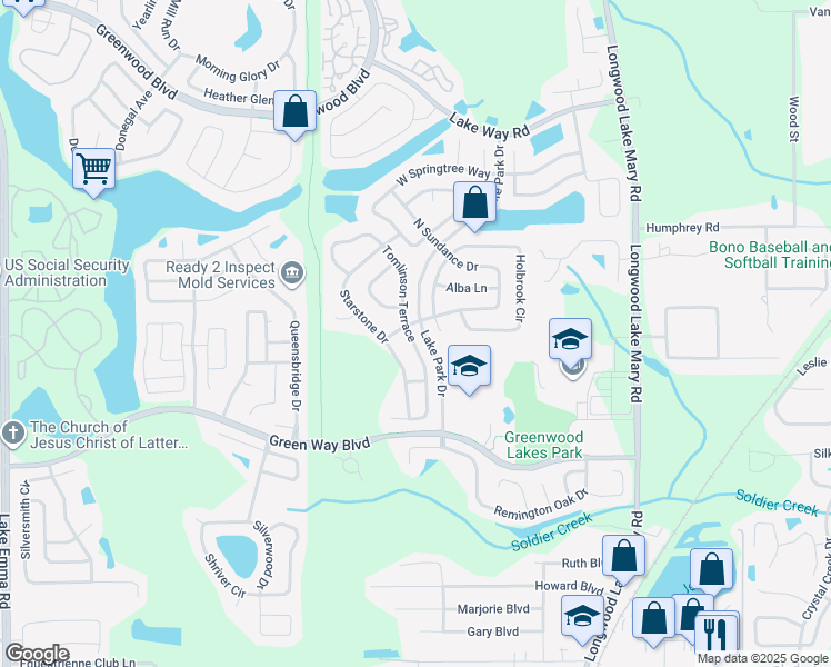 map of restaurants, bars, coffee shops, grocery stores, and more near 767 Tomlinson Terrace in Lake Mary