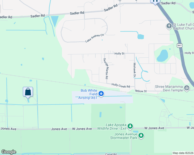 map of restaurants, bars, coffee shops, grocery stores, and more near 3648 Grubbs Street in Mount Dora