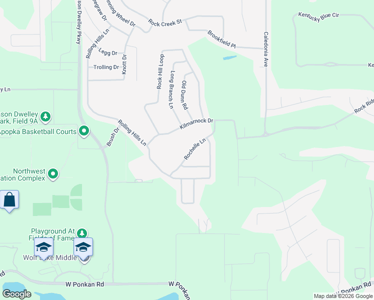 map of restaurants, bars, coffee shops, grocery stores, and more near 3668 Rochelle Lane in Apopka