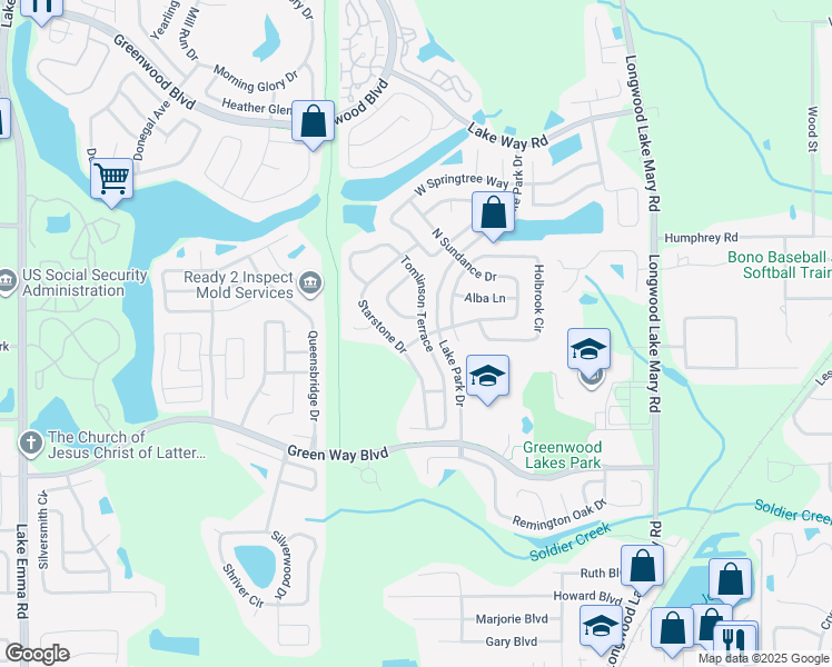 map of restaurants, bars, coffee shops, grocery stores, and more near 767 Tomlinson Terrace in Lake Mary