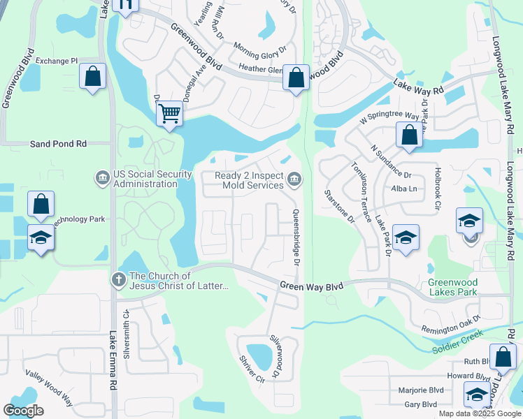 map of restaurants, bars, coffee shops, grocery stores, and more near 558 Whittingham Place in Lake Mary