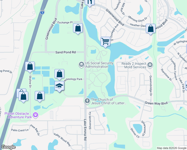 map of restaurants, bars, coffee shops, grocery stores, and more near 727 Sugar Bay Way in Lake Mary