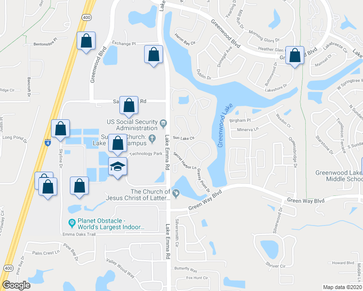map of restaurants, bars, coffee shops, grocery stores, and more near 727 Sugar Bay Way in Lake Mary