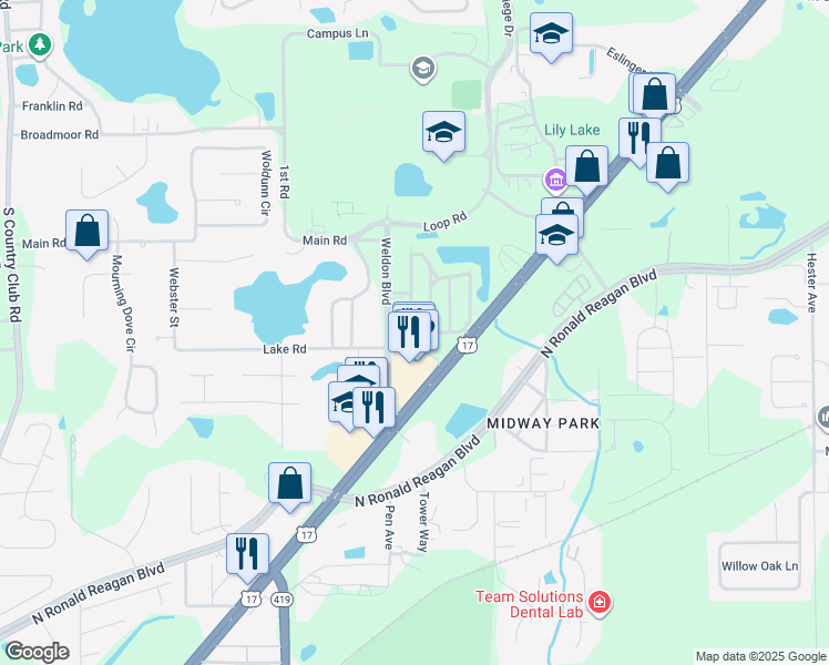 map of restaurants, bars, coffee shops, grocery stores, and more near 360 Canyon Stone Circle in Lake Mary
