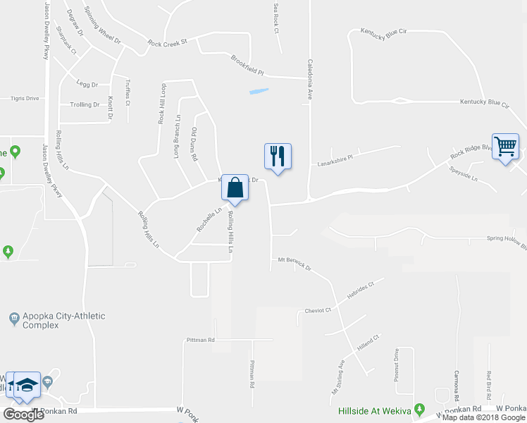 map of restaurants, bars, coffee shops, grocery stores, and more near 3694 Kilmarnock Drive in Apopka