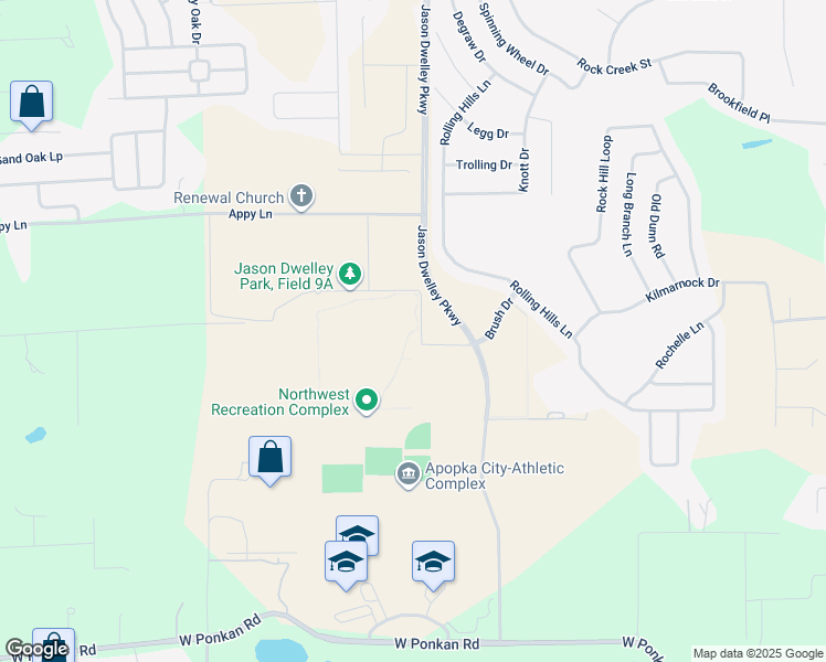 map of restaurants, bars, coffee shops, grocery stores, and more near 3710 Jason Dwelley Parkway in Apopka